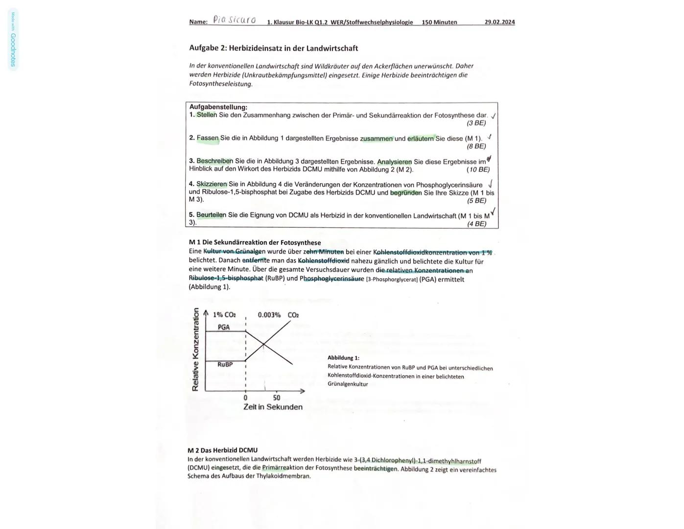 Made with Goodnotes
Name: Dia Sicurc 1. Klausur Bio-LK Q1.2 WER/Stoffwechselphysiologie 150 Minuten
29.02.2024
Aufgabe 1: Die Regulation des