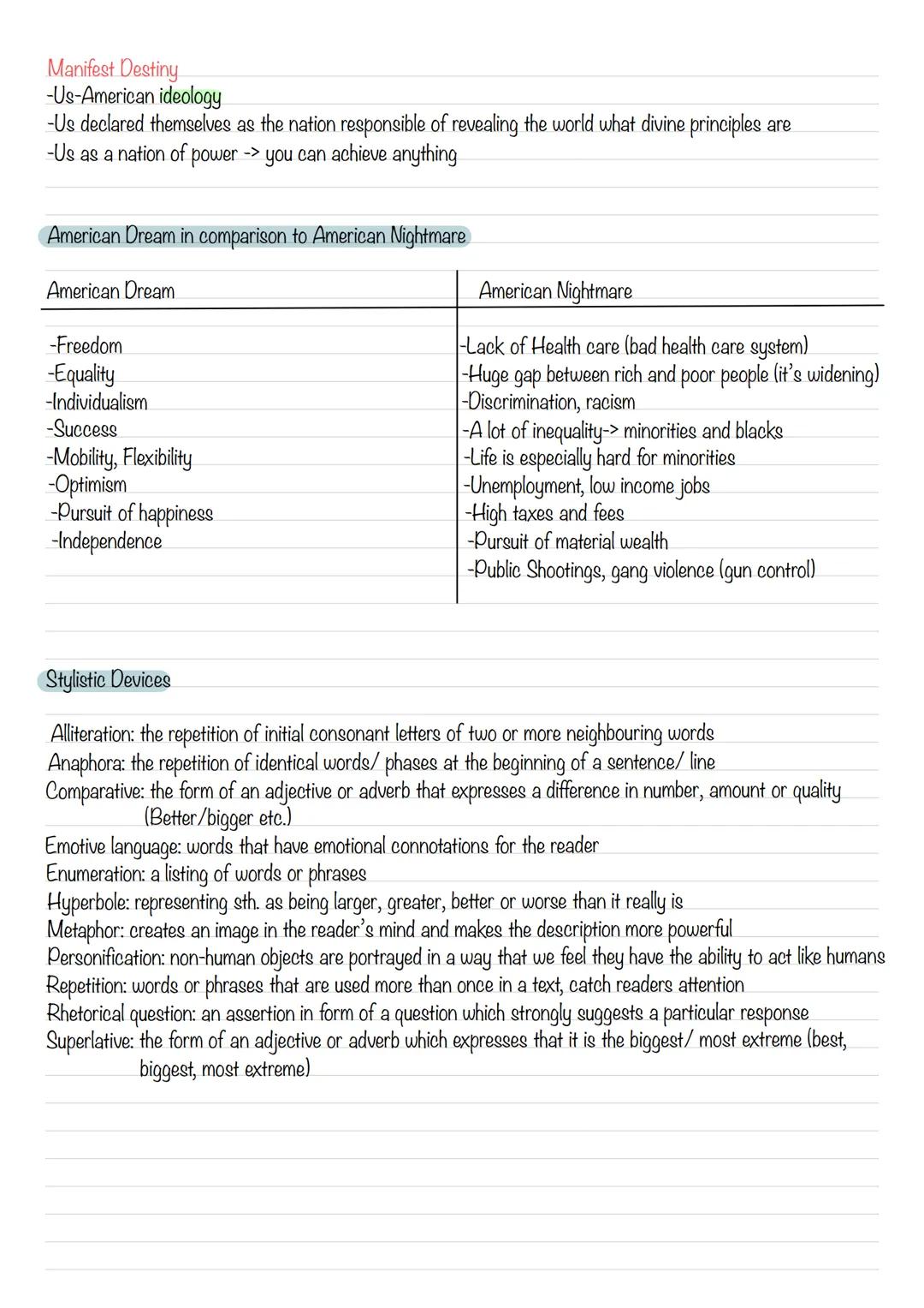 The American Dream
-achieving any goal
from rags to riches/from dishwasher to millionaire
background doesn't matter/everyone has the same ch