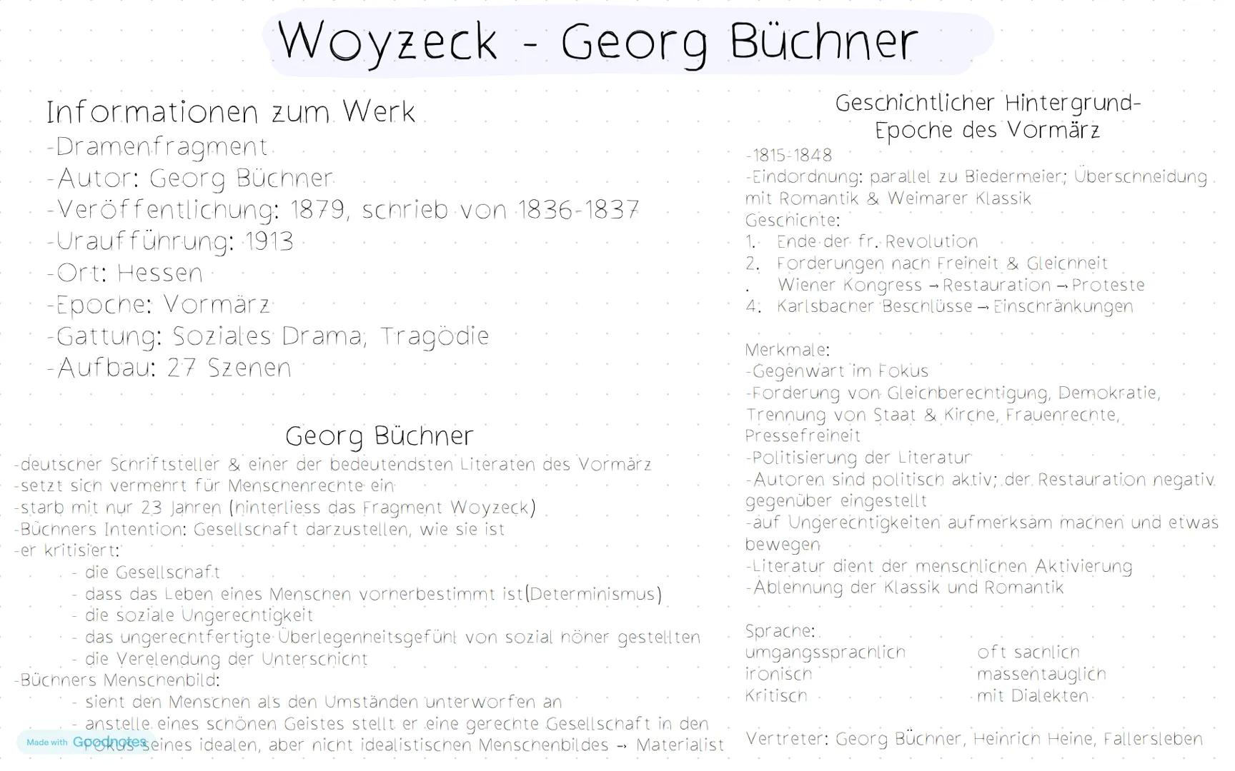 Woyzeck - Georg Büchner
Informationen zum Werk
-Dramen.fragment.
-Autor: Georg Büchner.
-Veröffentlichung: 1879, schrieb von 1836-1837
-Ura