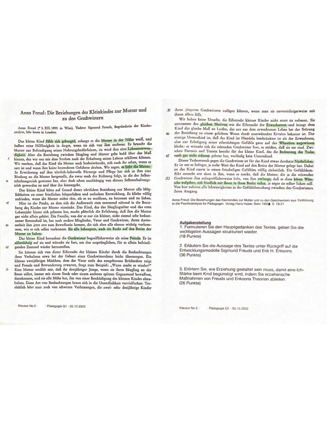 15 Punkte Erikson & Freud Klausur Pädagogik GK