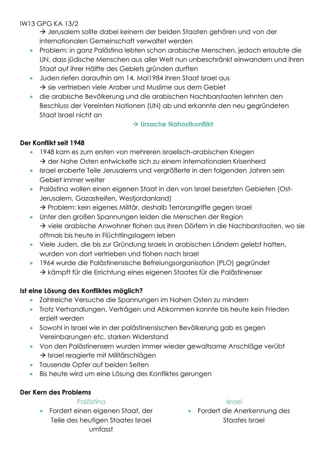 IW13 GPG KA 13/2
DER NAHOSTKONFLIKT
Zwischen Palästina und Israel
Begriffsklärung Nahostkonflikt
politischer und militärischer Konflikt im N
