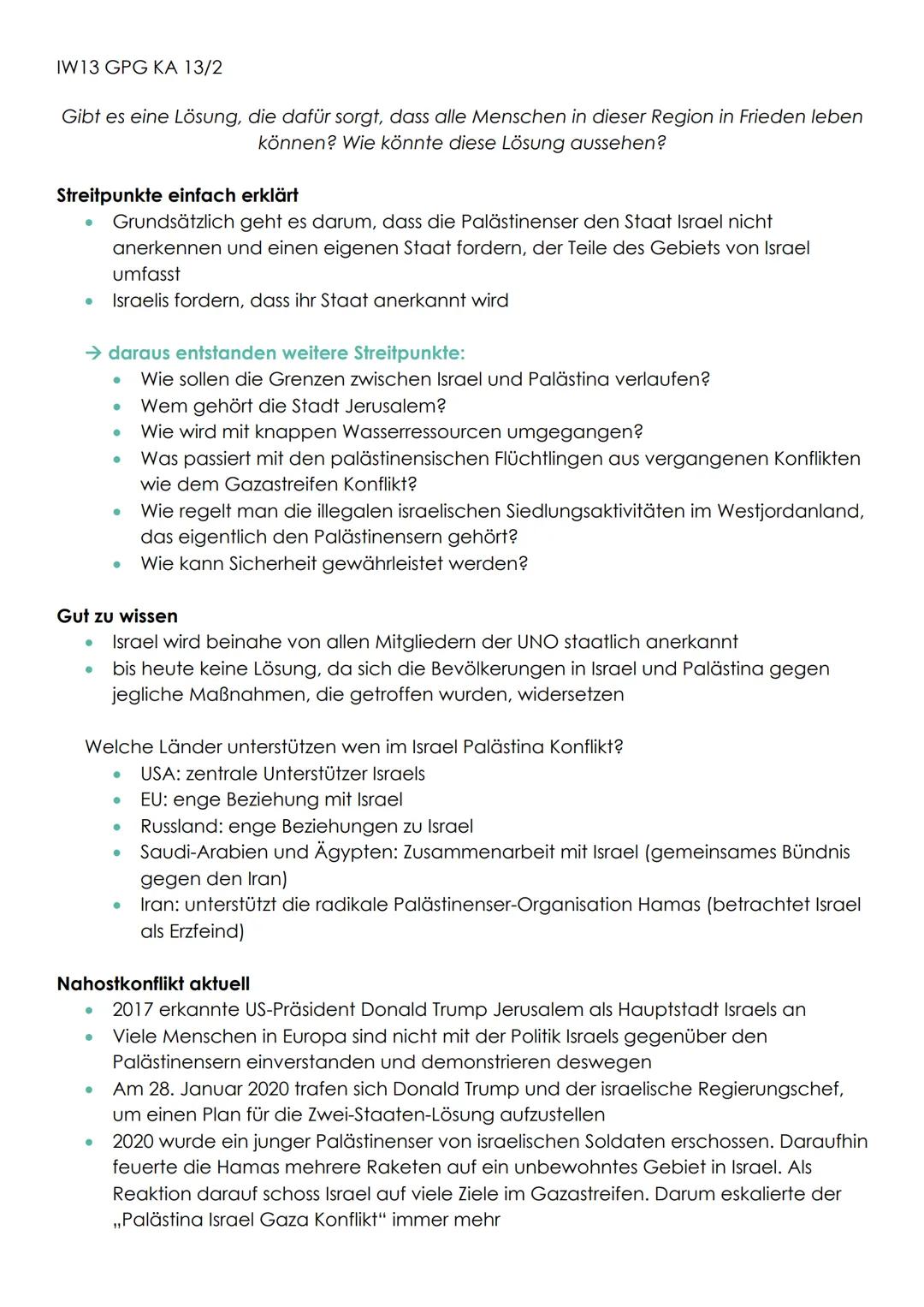 IW13 GPG KA 13/2
DER NAHOSTKONFLIKT
Zwischen Palästina und Israel
Begriffsklärung Nahostkonflikt
politischer und militärischer Konflikt im N