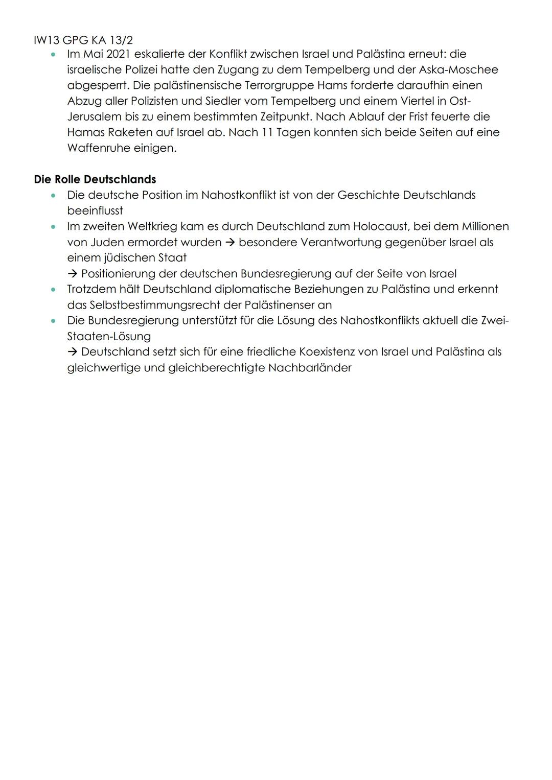 IW13 GPG KA 13/2
DER NAHOSTKONFLIKT
Zwischen Palästina und Israel
Begriffsklärung Nahostkonflikt
politischer und militärischer Konflikt im N