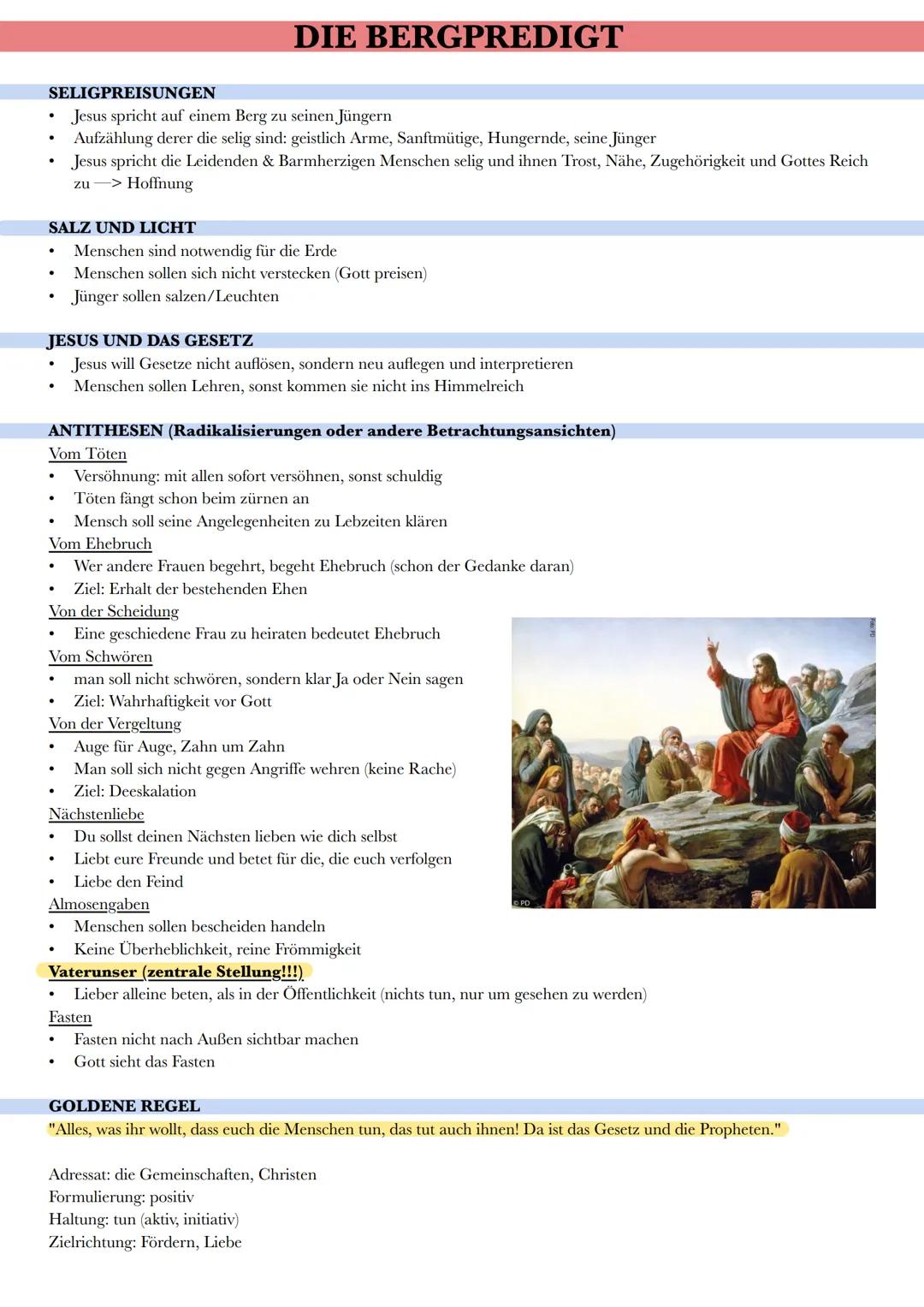 DIE BERGPREDIGT
SELIGPREISUNGEN
⚫ Jesus spricht auf einem Berg zu seinen Jüngern
.
Aufzählung derer die selig sind: geistlich Arme, Sanftmüt