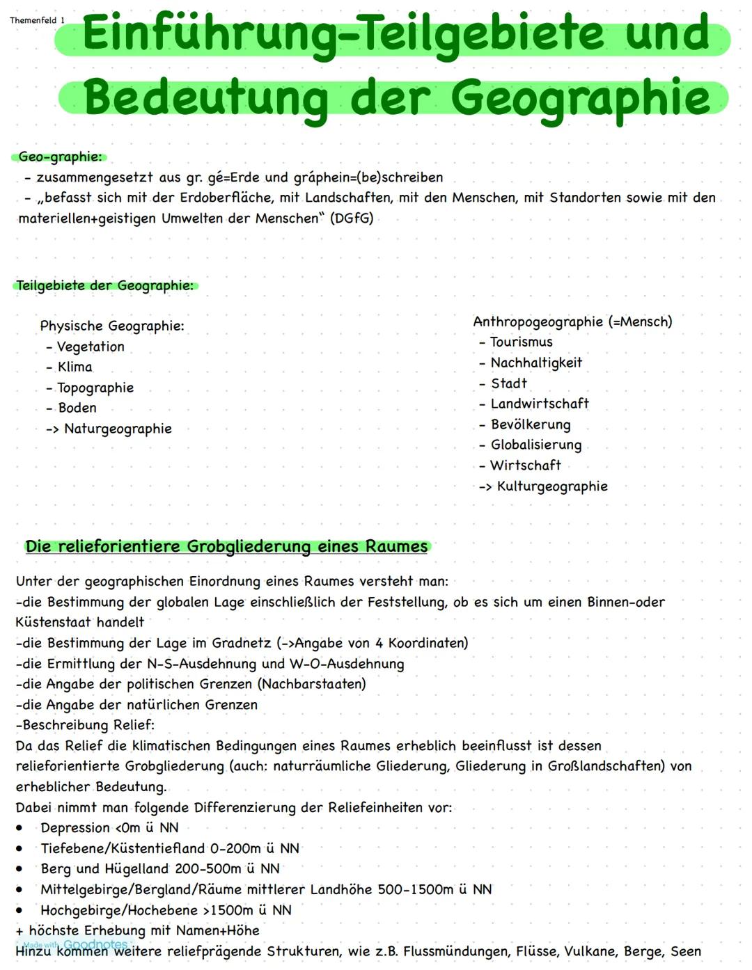Made with Goodnotes
Erdkunde
1000 Themenfeld 1
* Einführung-Teilgebiete und
Bedeutung der Geographie
Geo-graphie:
zusammengesetzt aus gr. gé