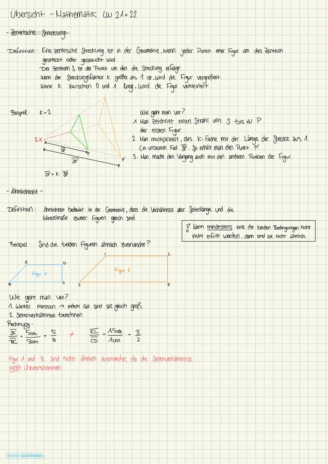 Übersicht - Mathematik LW 21+22
-Zentrische Streckung-
Definition. Eine zentrische Streckung ist in der Geometrie, wenn jeder Punkt einer Fi