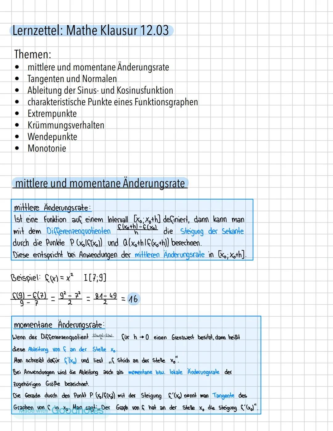 Mathe Klausur Vorbereitung (Extrem-/Wendepunkte, Krümmungsverhalten…)