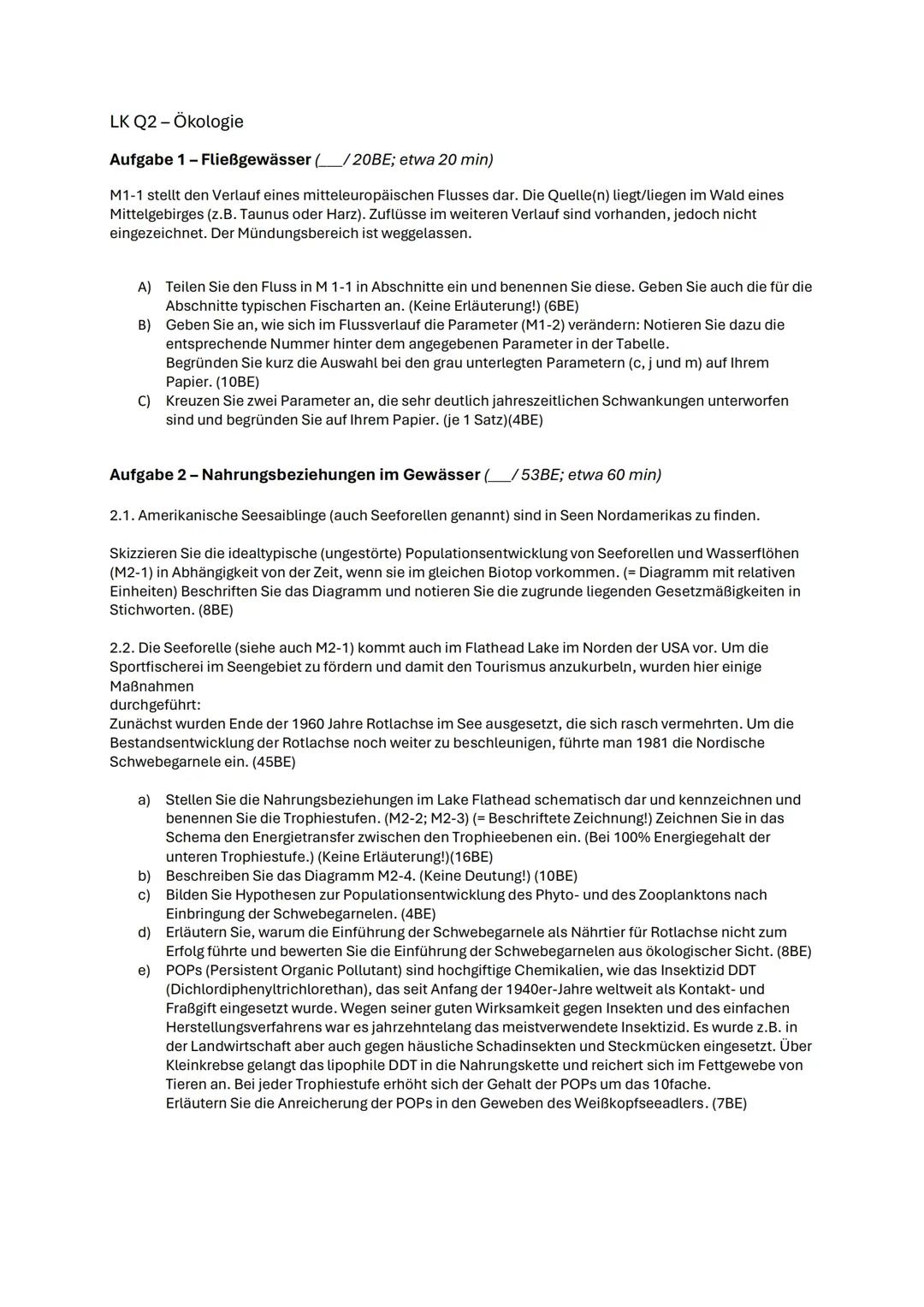 Ökologie Klausur LK