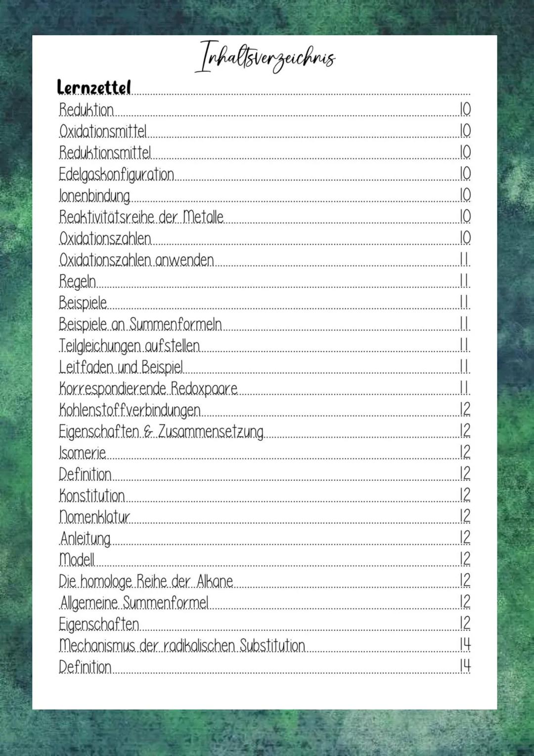 Chemie 12.2 Organische Chemie
Zusammenfassung
Tara Franke
Abi 2024 Inhaltsverzeichnis
Lernzettel
Reduktion.
Oxidationsmittel.
Reduktionsmi