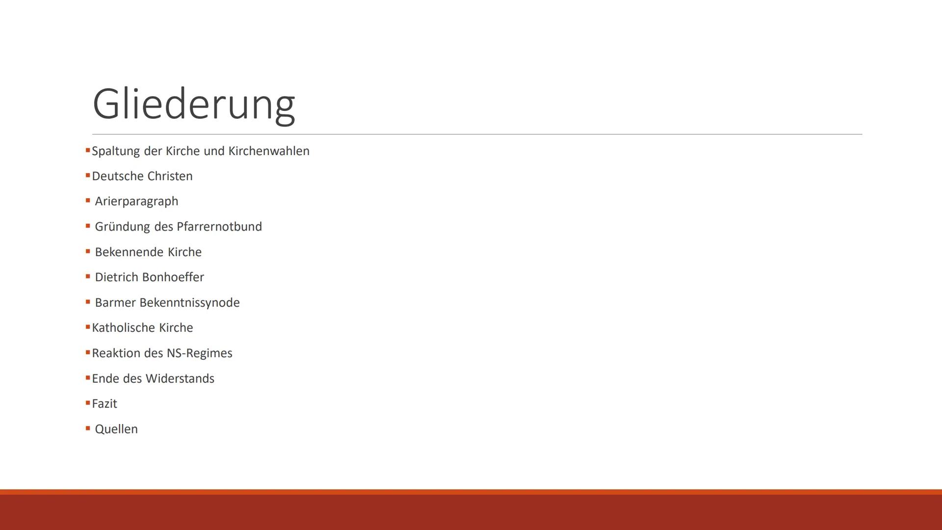 # Widerstand der Kirche
WIDERSTANDSBEWEGUNGEN IM NATIONALSOZIALISMUS Gliederung
■Spaltung der Kirche und Kirchenwahlen
■Deutsche Christen