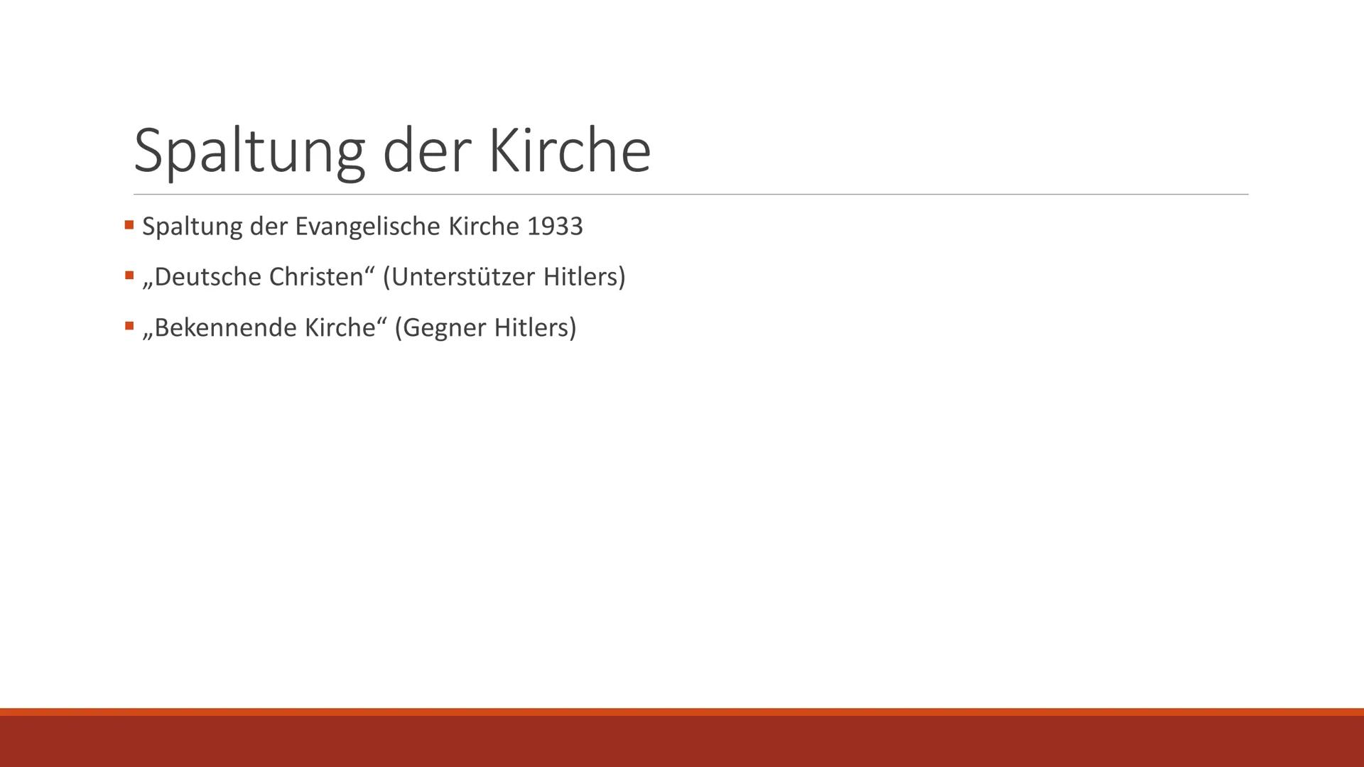# Widerstand der Kirche
WIDERSTANDSBEWEGUNGEN IM NATIONALSOZIALISMUS Gliederung
■Spaltung der Kirche und Kirchenwahlen
■Deutsche Christen