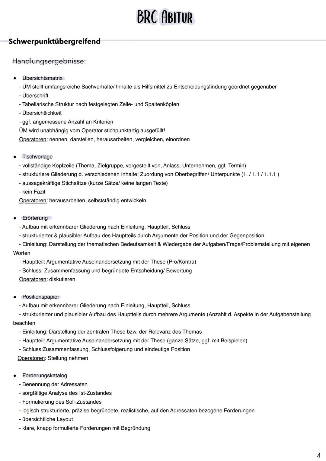 BRC Abitur Lernzettel 2024 Niedersachsen