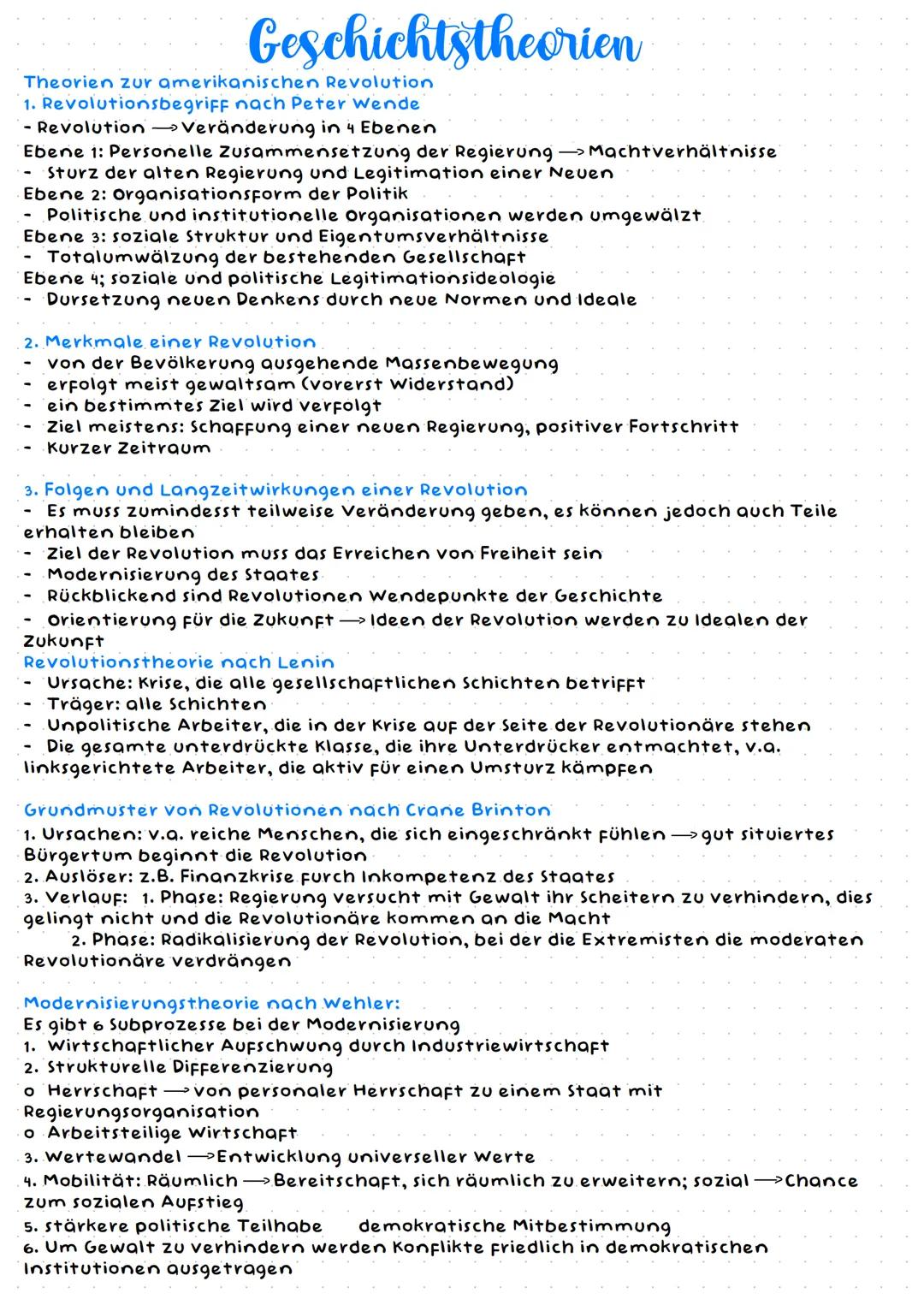 # Geschichtstheorien
Theorien zur amerikanischen Revolution
1. Revolutionsbegriff nach Peter Wende
- Revolution Veränderung in 4 Ebenen