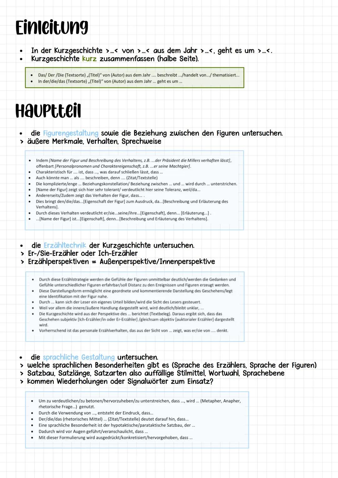 Analyse einer Kurzgeschichte; Kurzgeschichte; Textanalyse; Sprachliche Mittel, Probeklausur