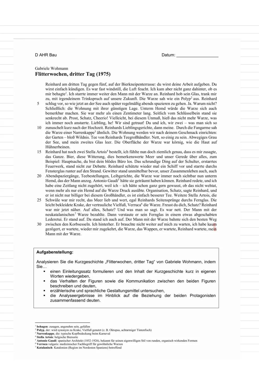 Einleitung
•
•
In der Kurzgeschichte >...< von >...<< aus dem Jahr >...<, geht es um >...<.
Kurzgeschichte kurz zusammenfassen (halbe Seite)