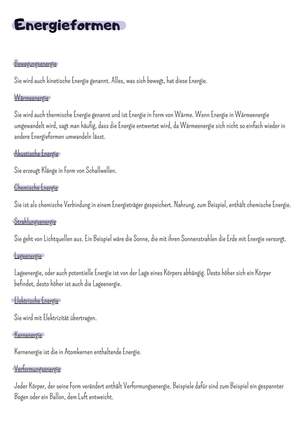# Energieformen
Bewegungsenergie
Sie wird auch kinetische Energie genannt. Alles, was sich bewegt, hat diese Energie.
Wärmeenergie
Sie wi