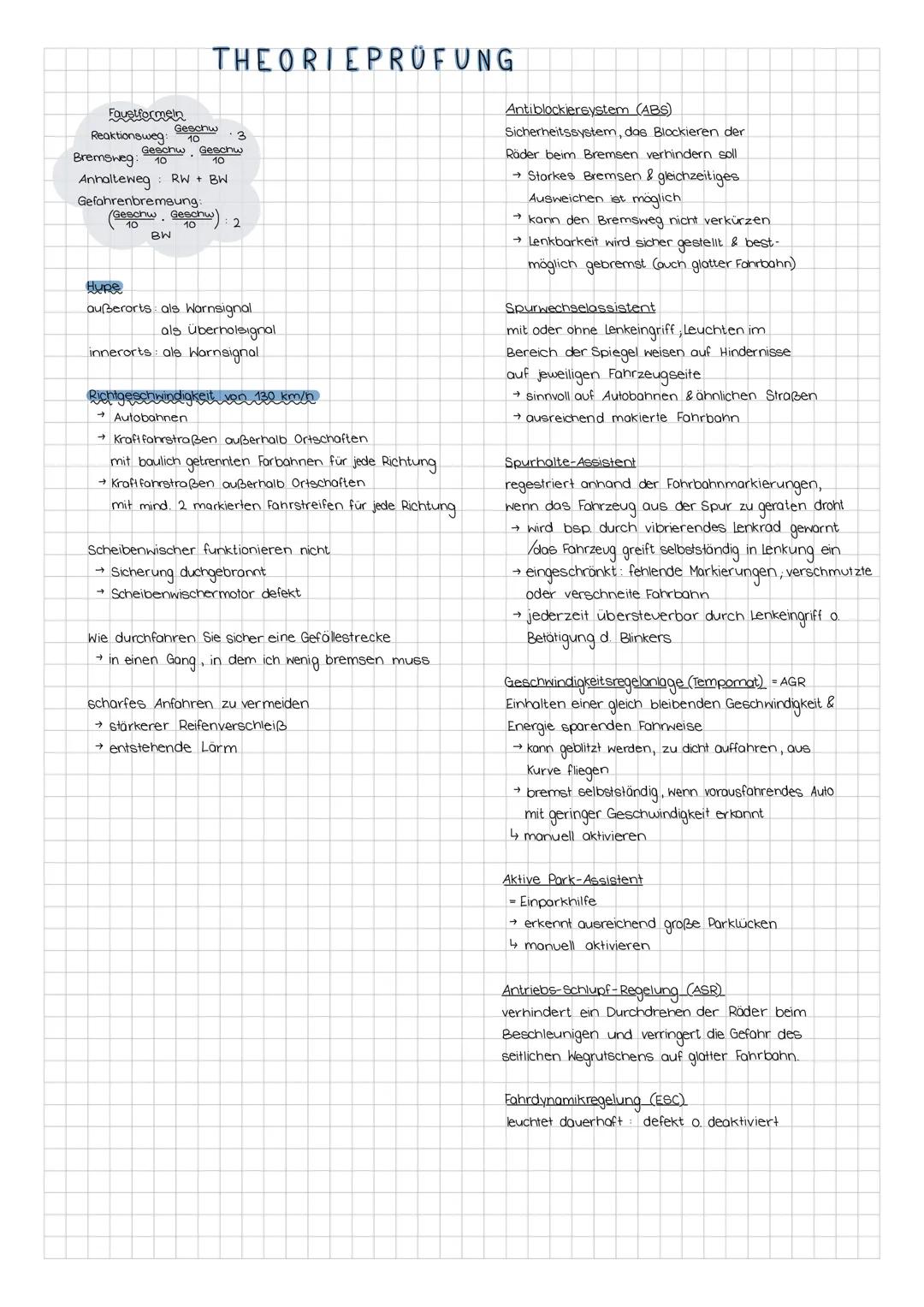 THEORIEPRÜFUNG
Faustformein
Geschw
Reaktionsweg 10
·3
Geschw. Geschw
Bremsweg: 10
10
Anhalteweg RW + BW
Gefahrenbremsung:
(Geschw. Geschu
es