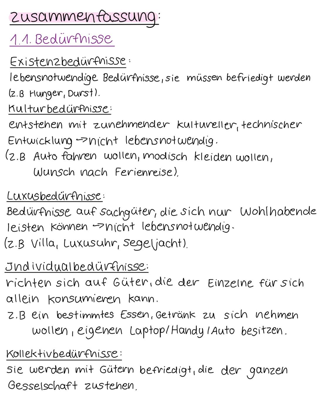 Volkswirtschaft Bedürfnisse