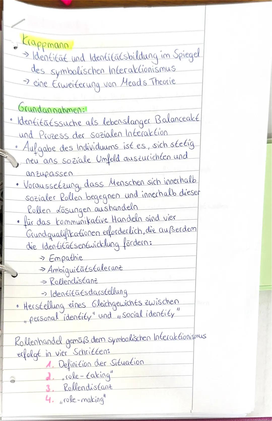 Krappmann
→ Identität und Identitätsbildung im Spiegel
des symbolischen Interaktionismus.
→ eine Erweiterung von Meads Theorie
Grundannah