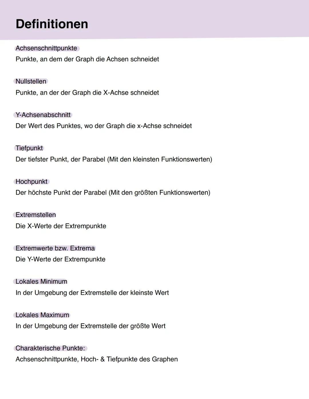 Mathemathische Begriffen - mündlich im Abi