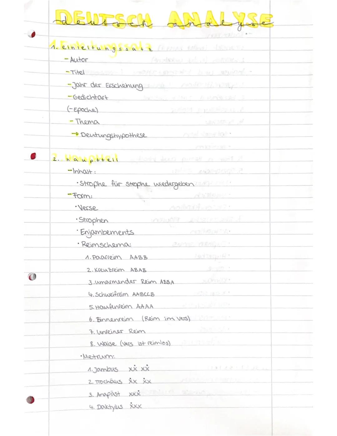 DEUTSCH analyse
1. einleitungssatz
-Autor
-Titel
-Jahr der Erscheinung
-Gedichtart
(-Epoche)
-Thema
->>
→ Deutungshypothese
2. hauptteil
-In