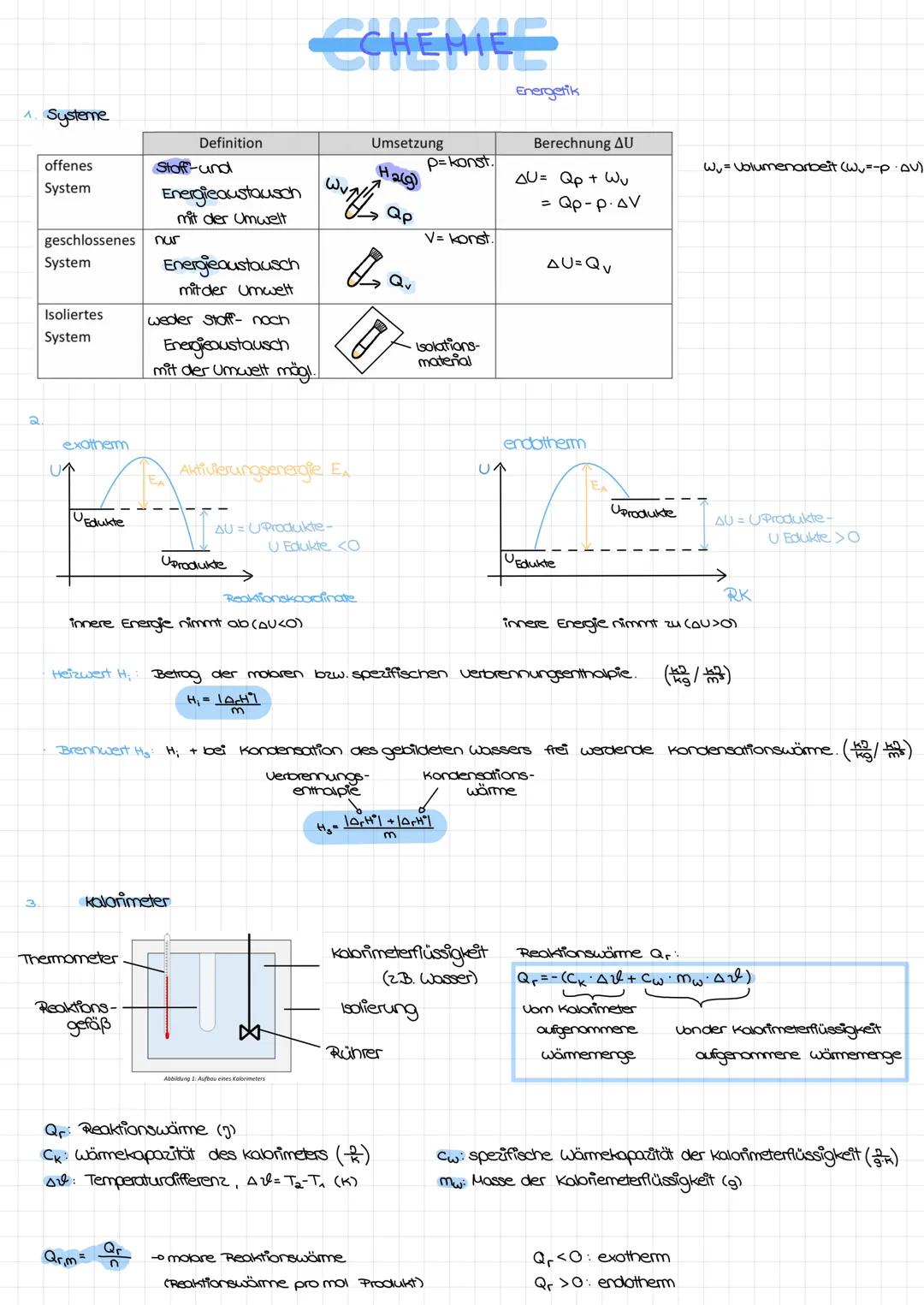 # CHEMIE
Energetik
1. Systeme
| Definition | Umsetzung | Berechnung AU |
| ----------- | ----------- | ----------- |
| offenes System | St