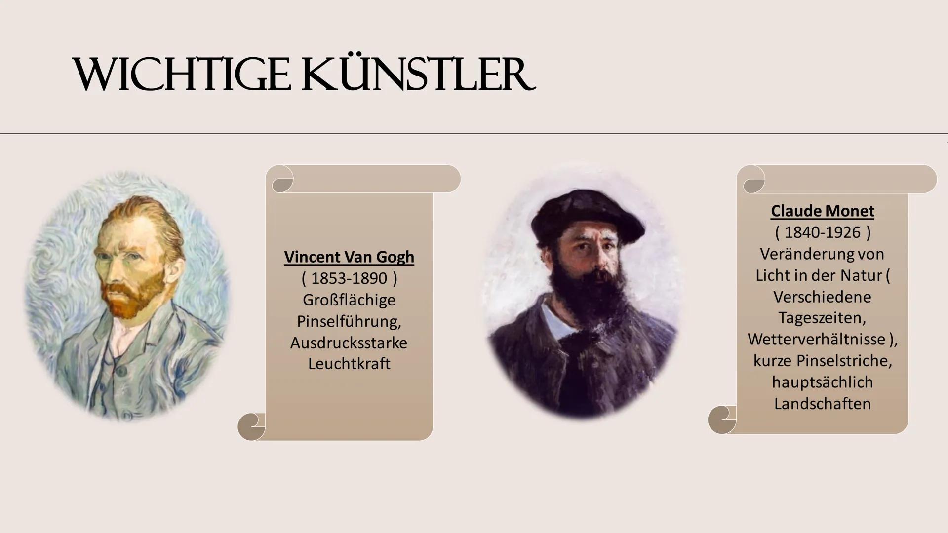 KUNSTEPOCHE
IMPRESSIONISMUS GLIEDERUNG
• Zeitliche Einordnung
• Entstehung & Entwicklung
• Bedeutung & Begriff
• Merkmale
• Wie malten die