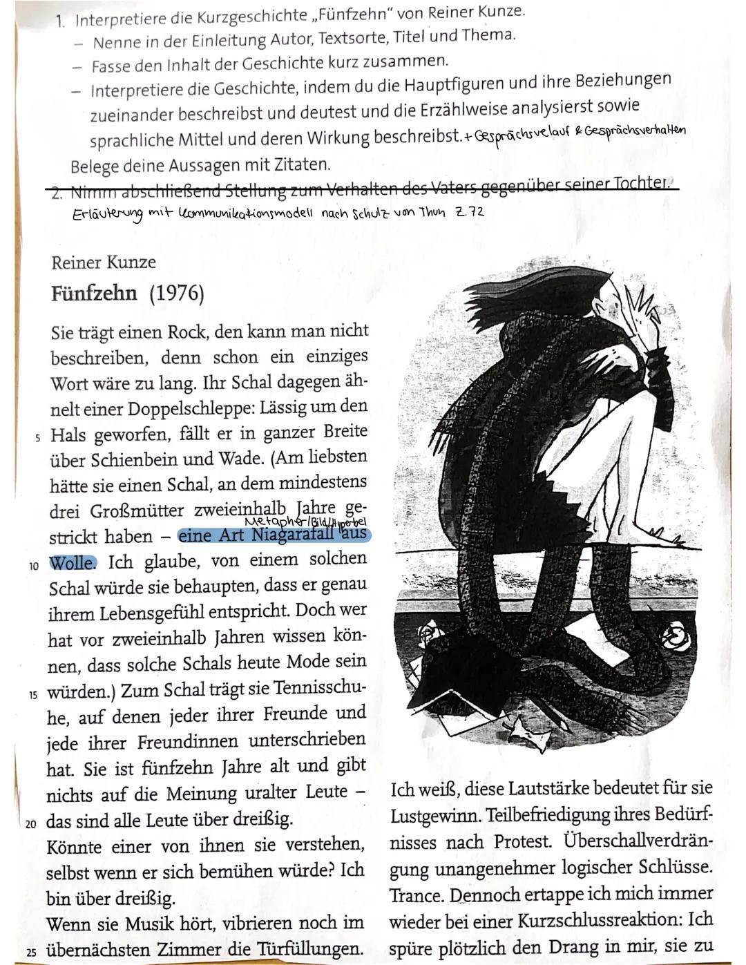 # Analyse der Kurzgeschichte „Fünfzehn"
Die Kurzgeschichte „Fünfzehn" geschrieben von Reiner Kunze im Jahre 1976, handelt
von einem 15-jähr