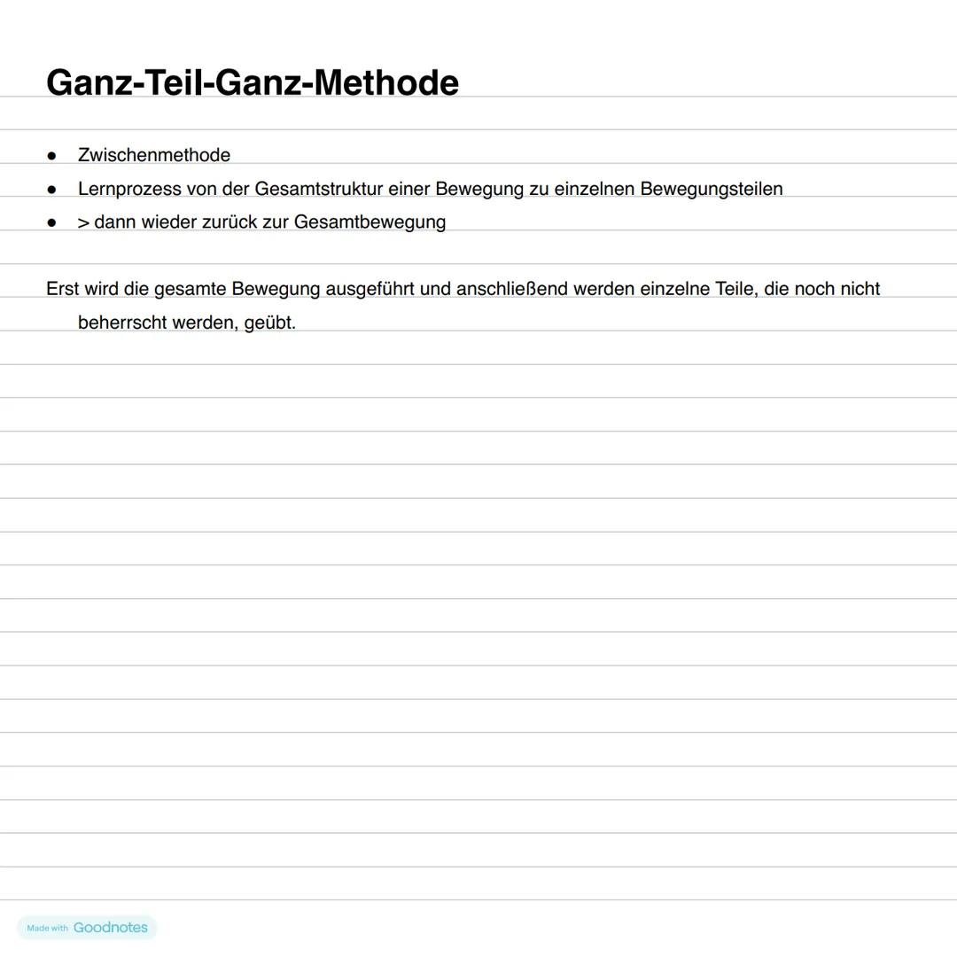 Methoden zur
Gestaltung von
Lehr- und
Lernwegen # Methoden zur Gestaltung von Lehr- und Lernwegen
- Teillernmethode
- Ganzheitsmethode
- Ga
