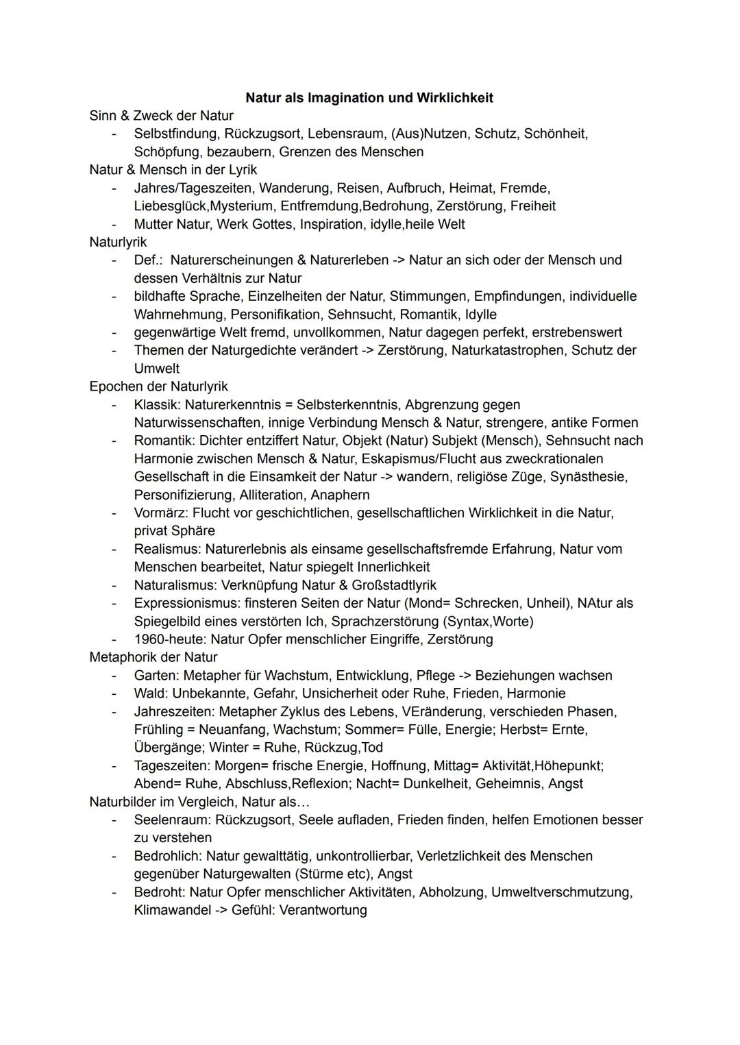 # Natur als Imagination und Wirklichkeit
Sinn & Zweck der Natur
- Selbstfindung, Rückzugsort, Lebensraum, (Aus) Nutzen, Schutz, Schönheit,