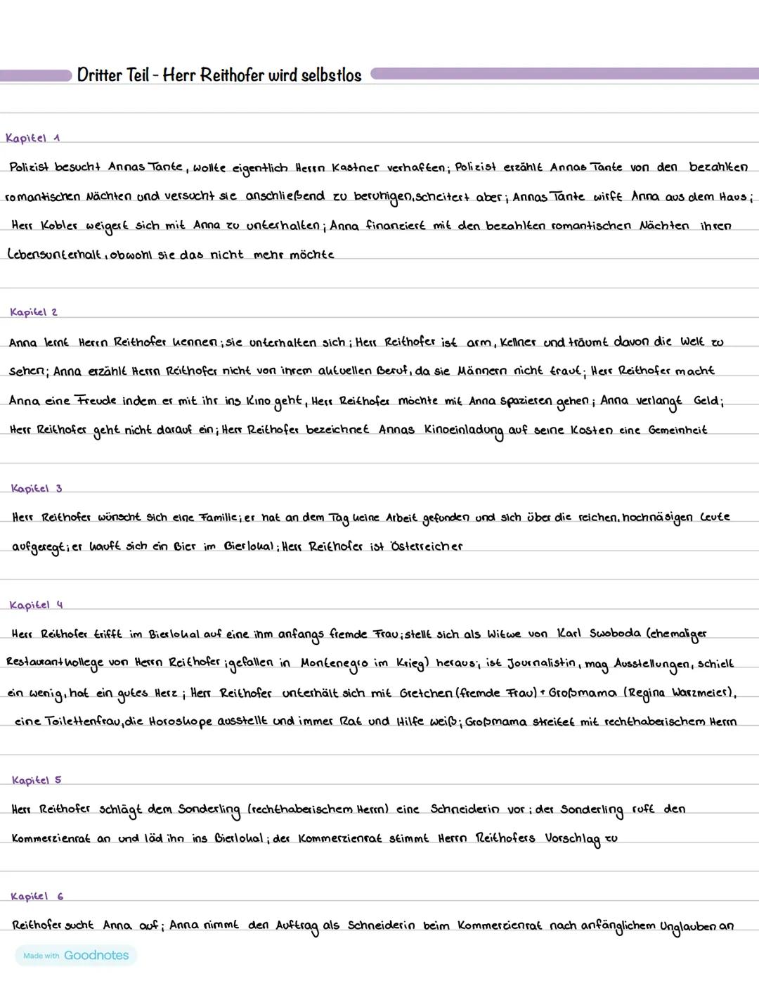Dritter Teil - Herr Reithofer wird selbstlos
Kapitel 1
Polizist besucht Annas Tante, wollte eigentlich Herrn Kastner verhaften; Polizist erz
