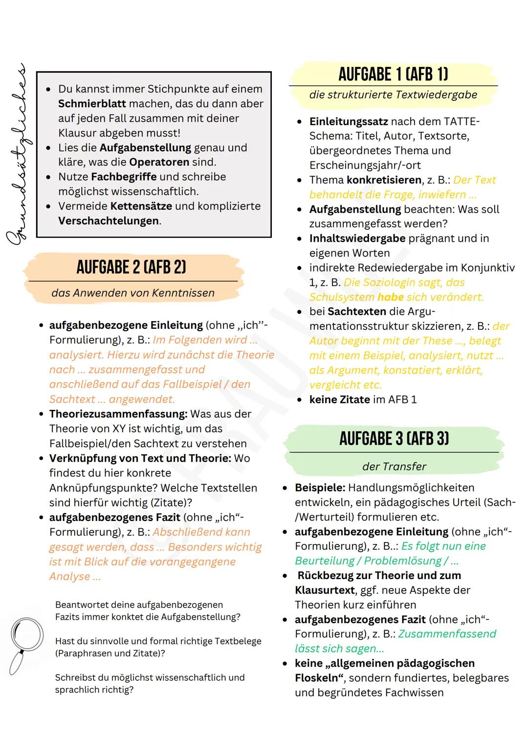 liches
•
•
• Du kannst immer Stichpunkte auf einem
Schmierblatt machen, das du dann aber
auf jeden Fall zusammen mit deiner
Klausur abgeben