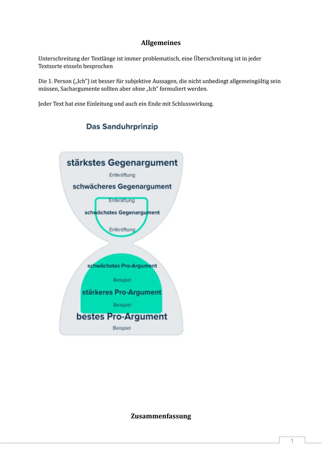 Allgemeines
Unterschreitung der Textlänge ist immer problematisch, eine Überschreitung ist in jeder
Textsorte einzeln besprochen
Die 1. Pers