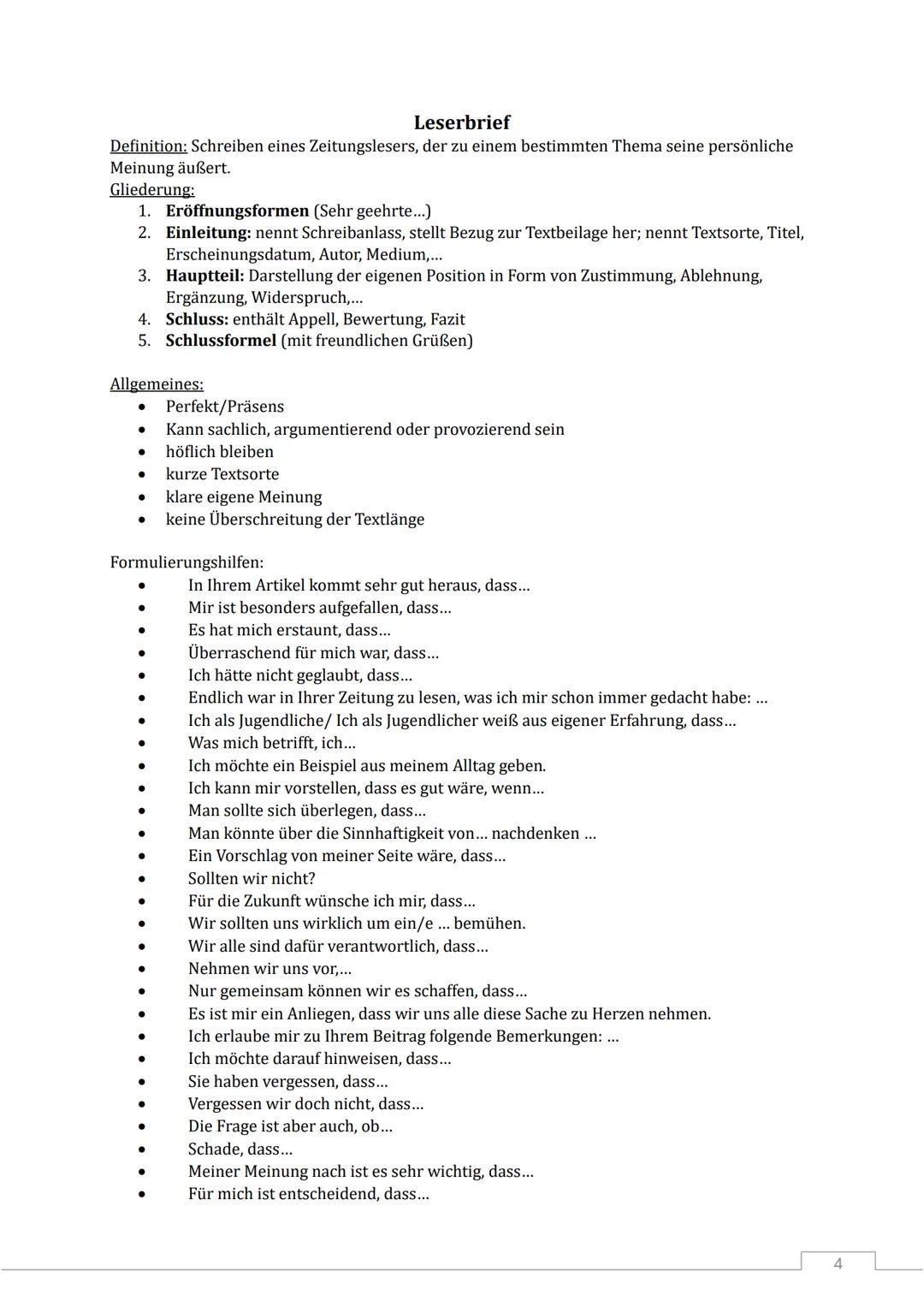 Allgemeines
Unterschreitung der Textlänge ist immer problematisch, eine Überschreitung ist in jeder
Textsorte einzeln besprochen
Die 1. Pers