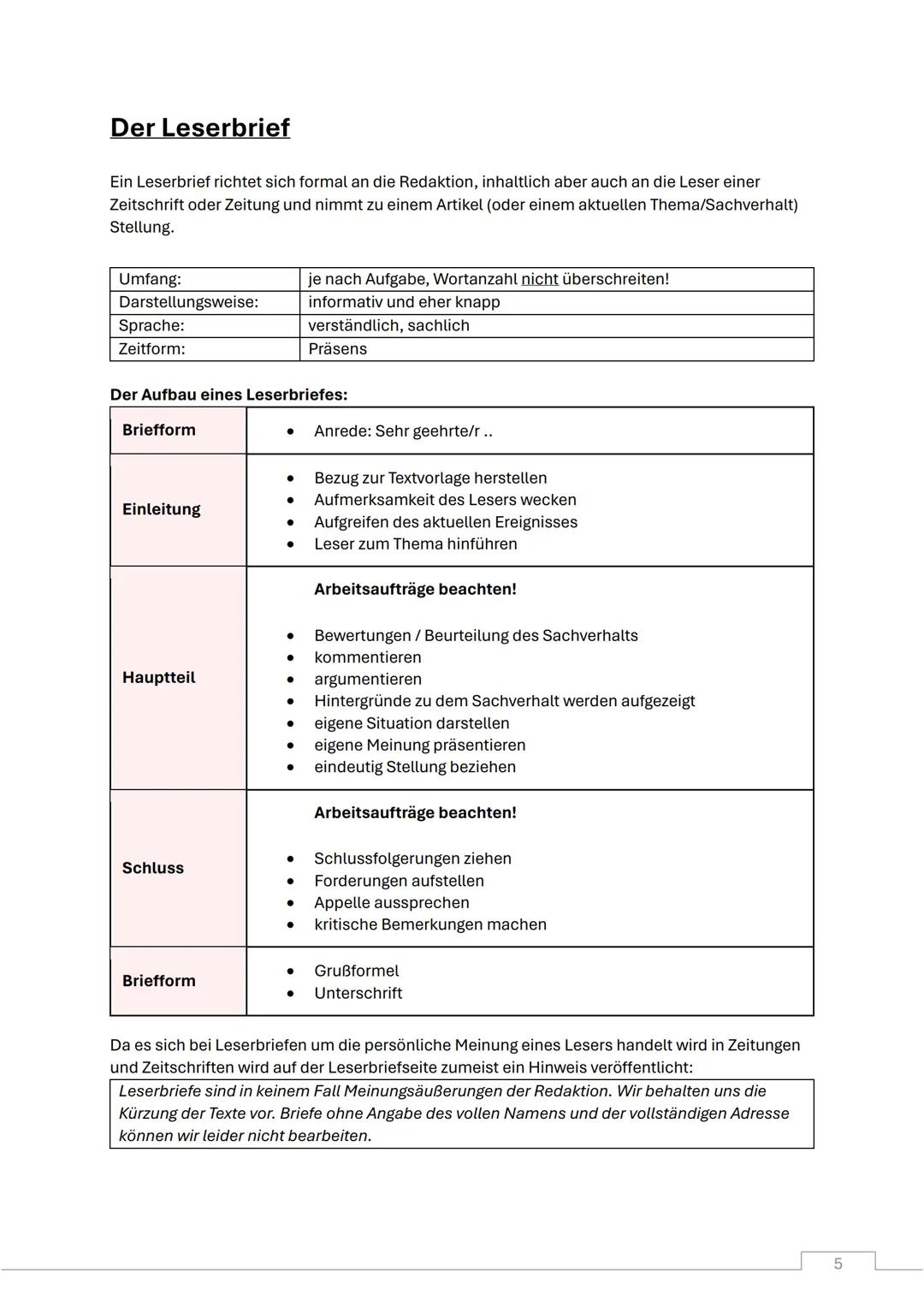 Allgemeines
Unterschreitung der Textlänge ist immer problematisch, eine Überschreitung ist in jeder
Textsorte einzeln besprochen
Die 1. Pers