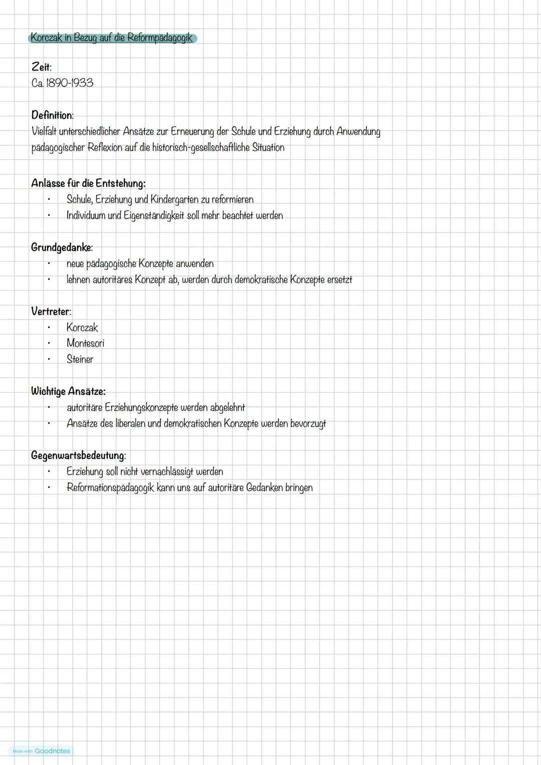# Pädagogik LK-> Abitur 16.04.2024
# Pädagogische Theorien
Thema I. Korczak: Ansatz als reformpädagogische Erziehungsidee
Thema 2. Fend: F