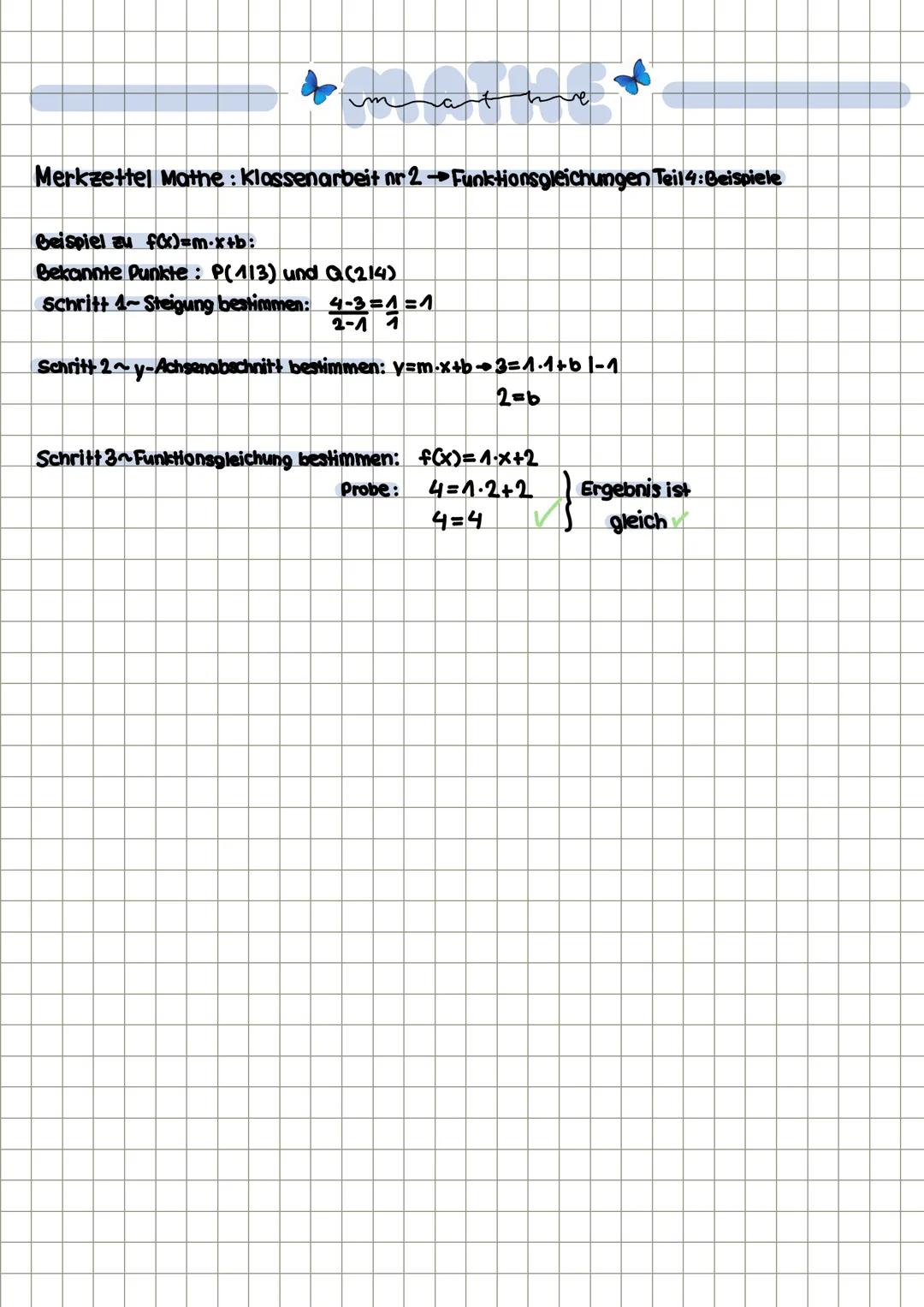 ve
Merkzettel Mathe: Klassenarbeit nr 2 →Funktionsgleichungen
y=m.x
y = m · x
Y Wert Steigung wer
Beispiel:
УА
2
Erklärung: wenn die Funktio