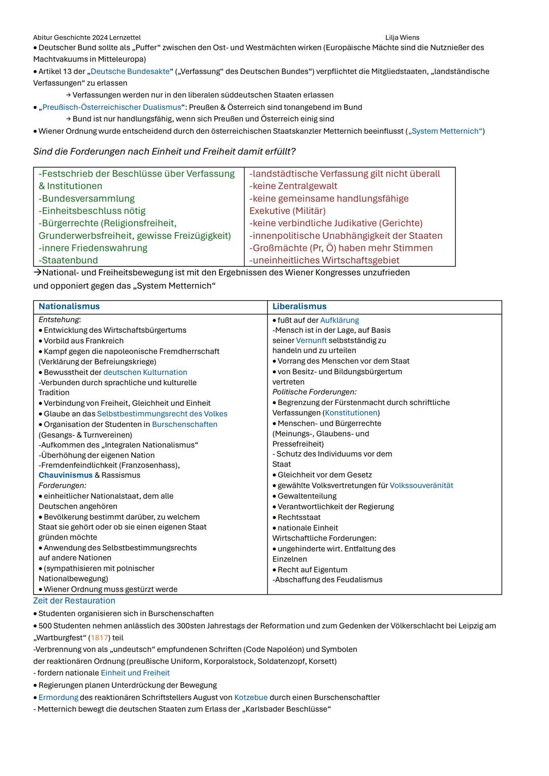 Abitur Geschichte 2024 Lernzettel
Lilja Wiens
Q1.1 Die deutsche Revolution von 1848/49 - Markstein auf dem Weg zu
Parlamentarismus, Demokrat
