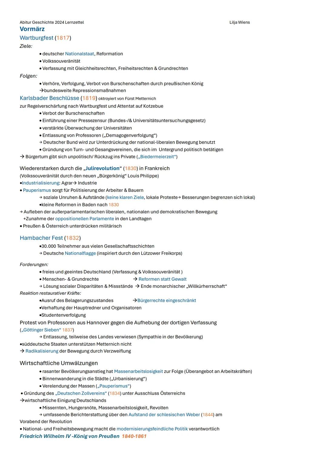 Abitur Geschichte 2024 Lernzettel
Lilja Wiens
Q1.1 Die deutsche Revolution von 1848/49 - Markstein auf dem Weg zu
Parlamentarismus, Demokrat