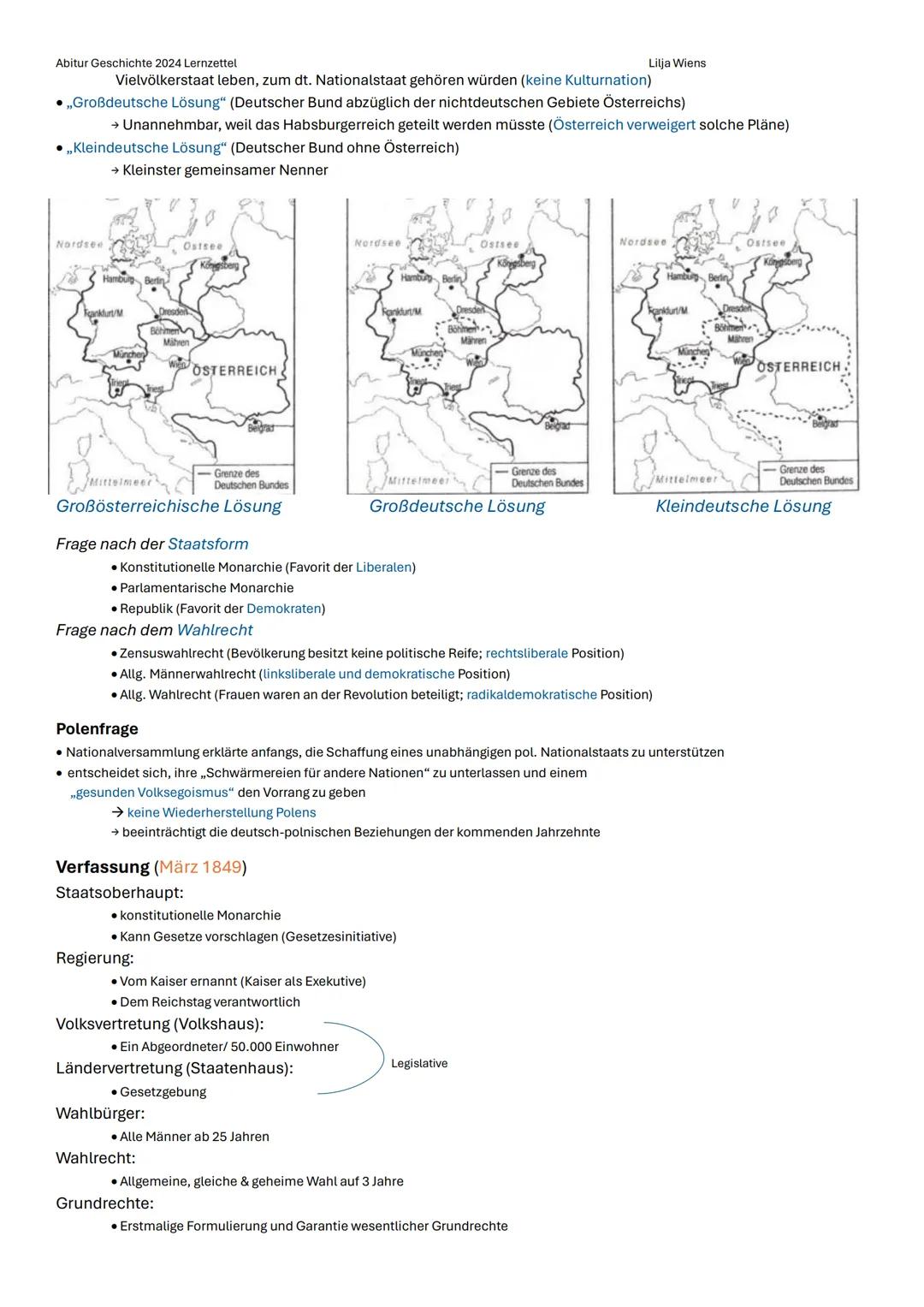 Abitur Geschichte 2024 Lernzettel
Lilja Wiens
Q1.1 Die deutsche Revolution von 1848/49 - Markstein auf dem Weg zu
Parlamentarismus, Demokrat