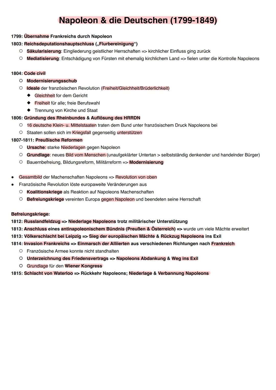 # Napoleon & die Deutschen (1799-1849)
1799: Übernahme Frankreichs durch Napoleon
1803: Reichsdeputationshauptschluss (,,Flurbereinigung")