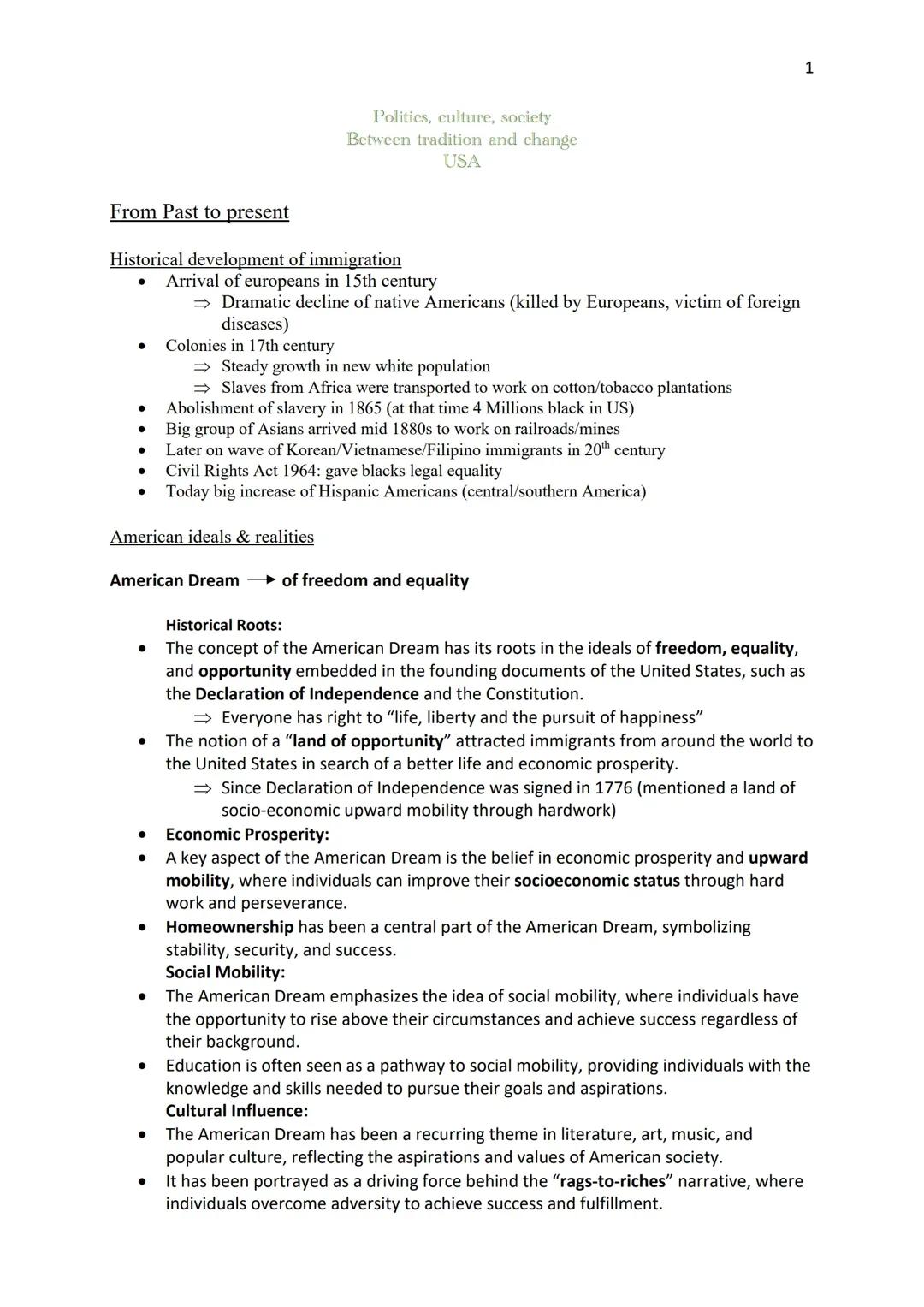 Politics, culture society in the US Englisch Abitur Zusammenfassung