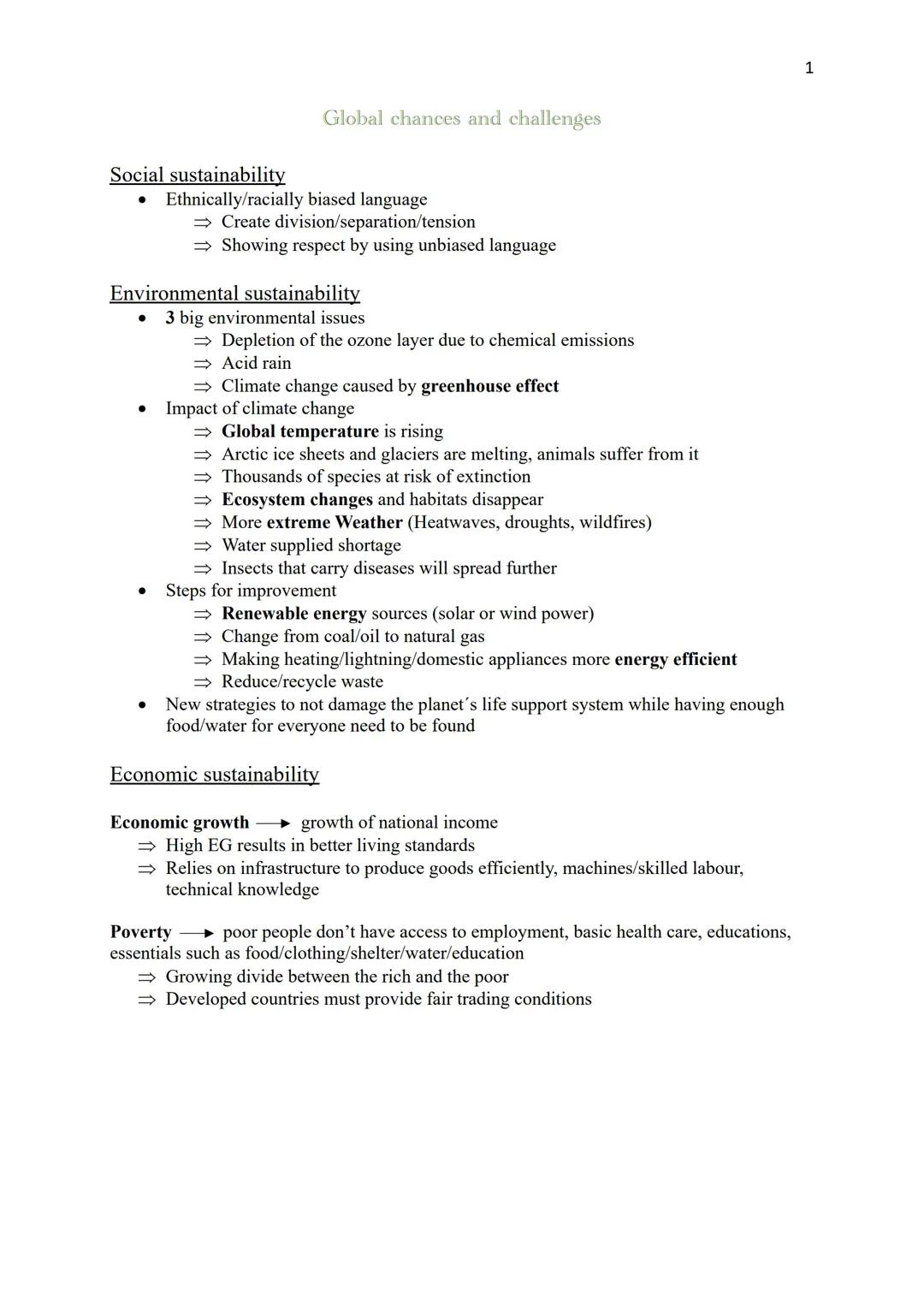 Global chances and challenges Englisch Abitur Zusammenfassung