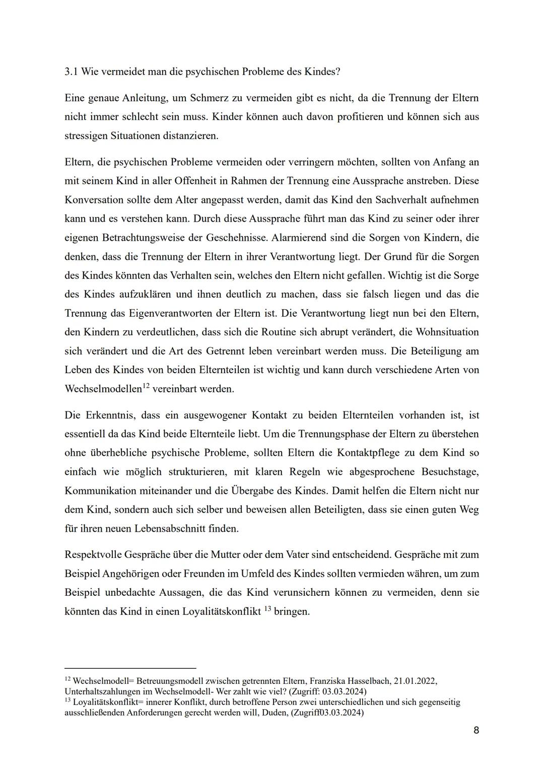 Inwiefern beeinflussen getrennte Eltern die Psyche
des Kindes und die Identitätsentwicklung?
Facharbeit Pädagogik
Pädagogik Leistungskurs Q1