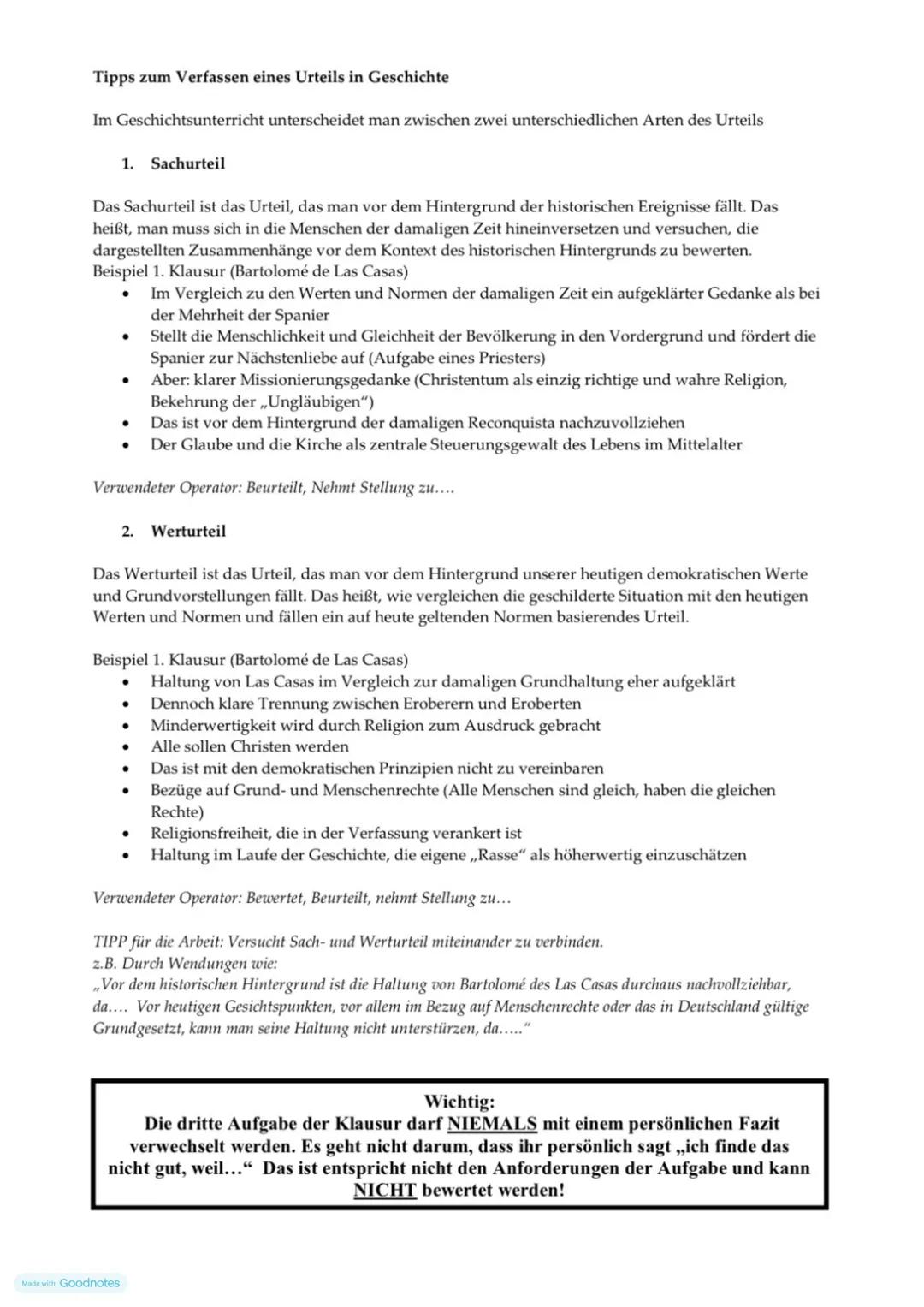 Made with Goodnotes Tipps zum Verfassen eines Urteils in Geschichte
Im Geschichtsunterricht unterscheidet man zwischen zwei unterschiedliche