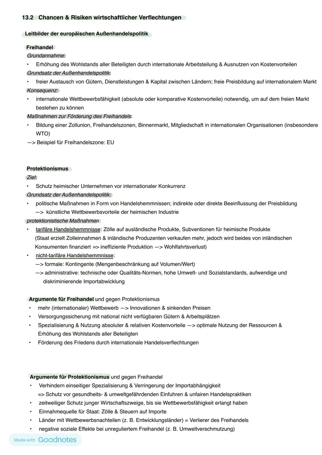 # 13.2 Chancen & Risiken wirtschaftlicher Verflechtungen
Leitbilder der europäischen Außenhandelspolitik
Freihandel
Grundannahme:
* Erhö