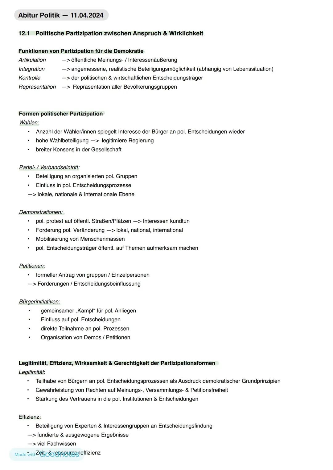 Abitur Politik - Politische Partizipation zwischen Anspruch & Wirklichkeit