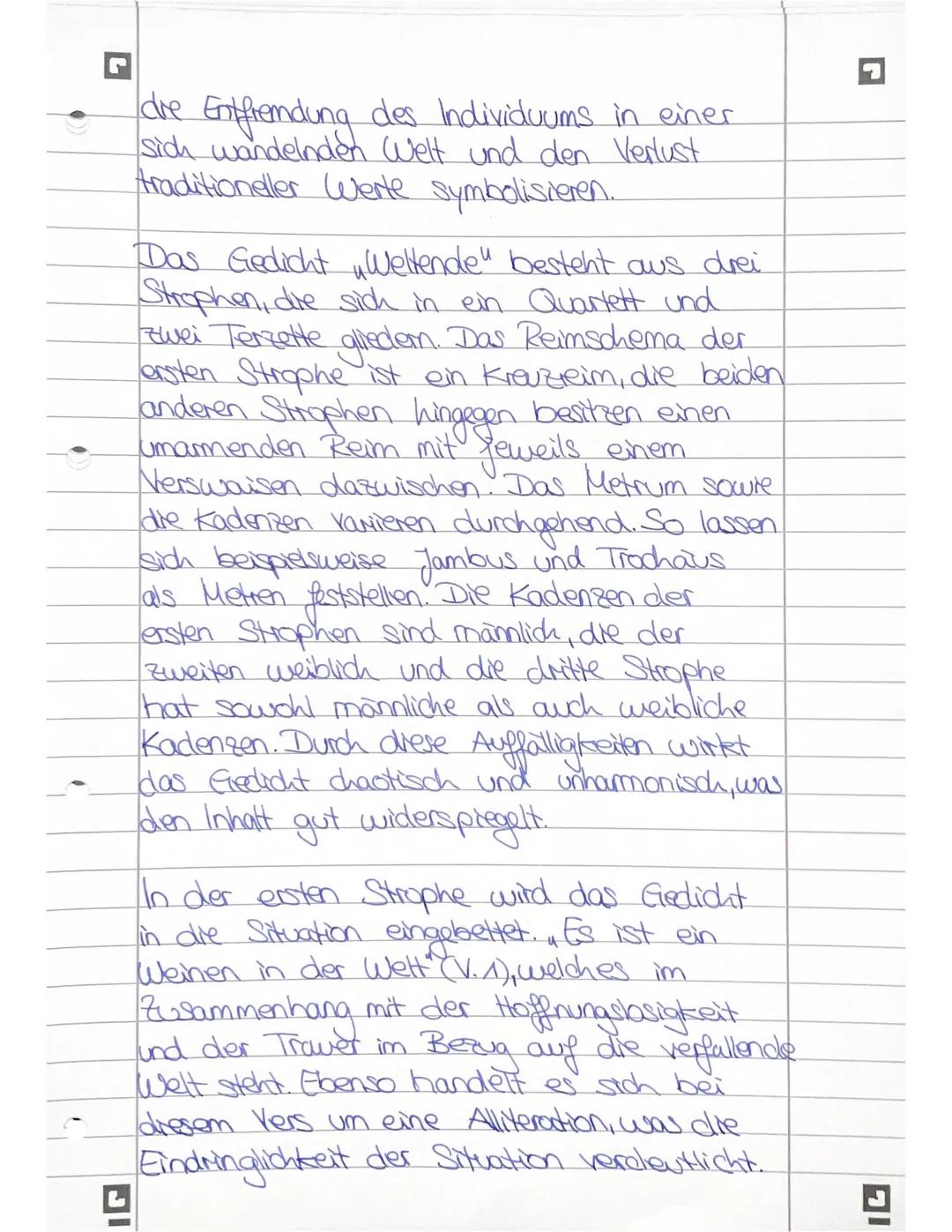G
2
Gedichtinterpretation Weltende"
Das Gedicht Weltende", welches von Else
Lasker-Schüler verfasst und 1904 veröffentlicht
wurde, handelt v