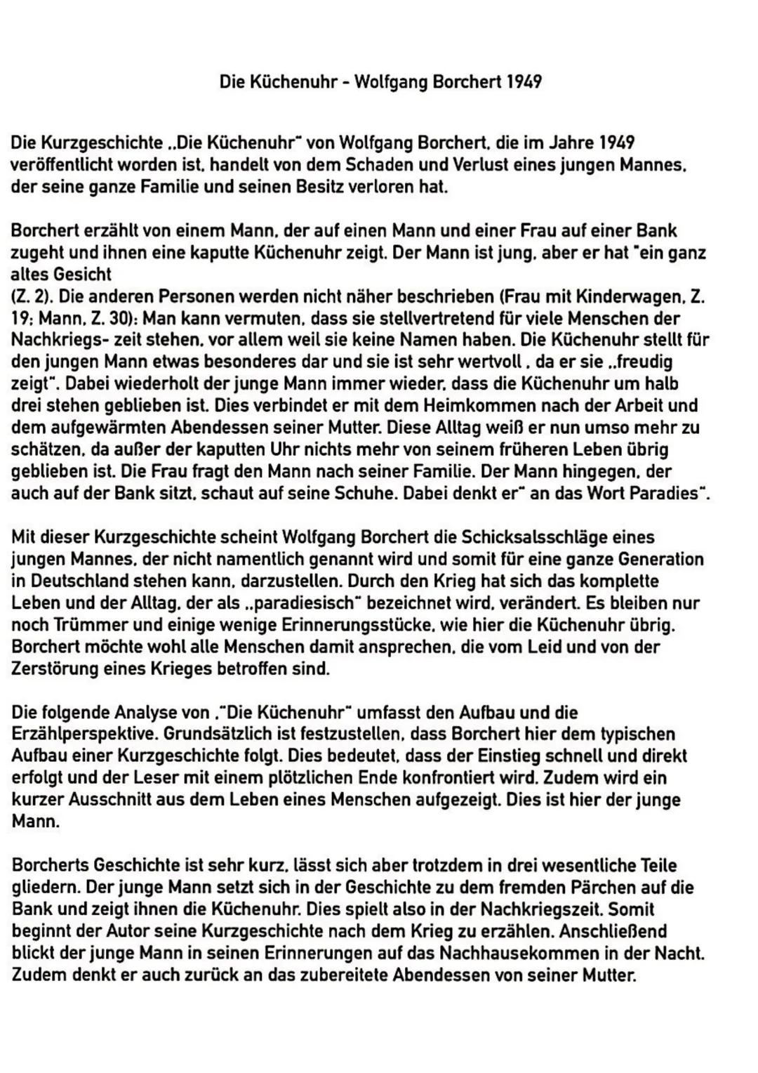 Die Küchenuhr - Wolfgang Borchert 1949
Die Kurzgeschichte..Die Küchenuhr von Wolfgang Borchert, die im Jahre 1949
veröffentlicht worden ist