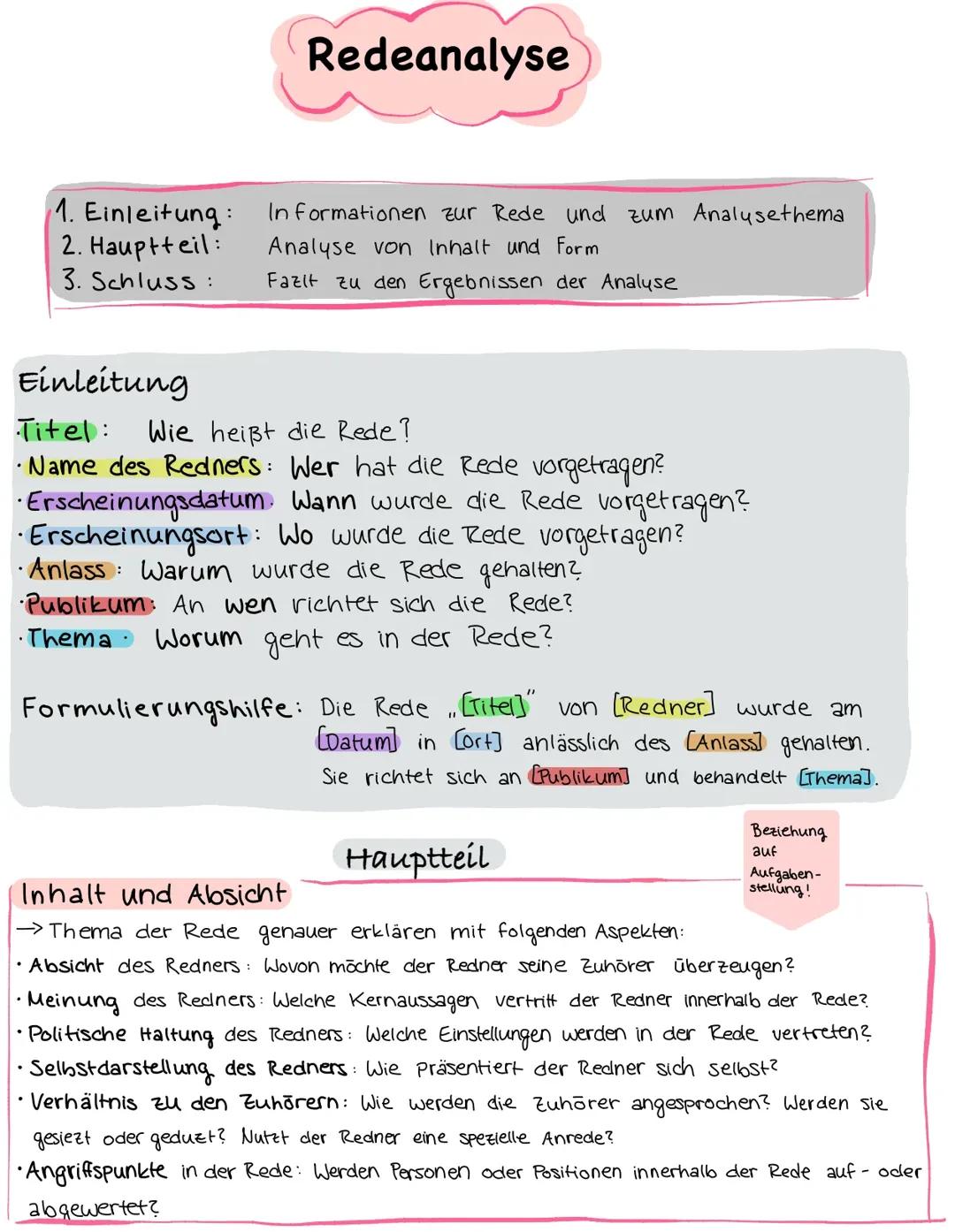 Deutsch Redeanalyse (+Beispiel)